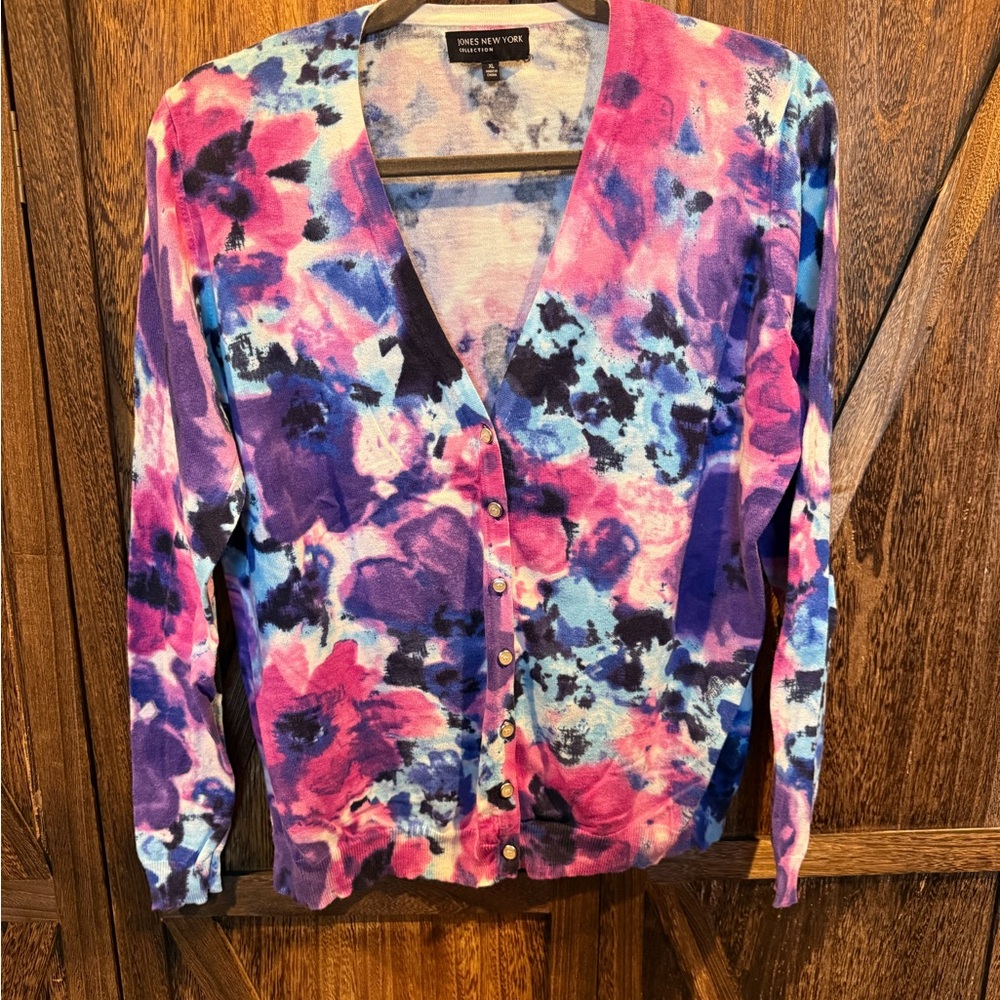 Jones New York Floral Tie-Dye Cardigan - Size XL